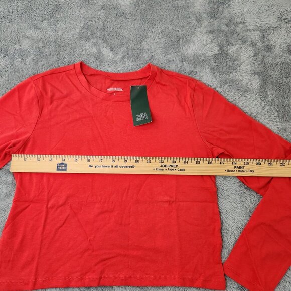 3/$20 Wild Fable T-Shirt Womens S Red Long-Sleeve Cropped Solid Crop Top Cotton - Picture 8 of 10